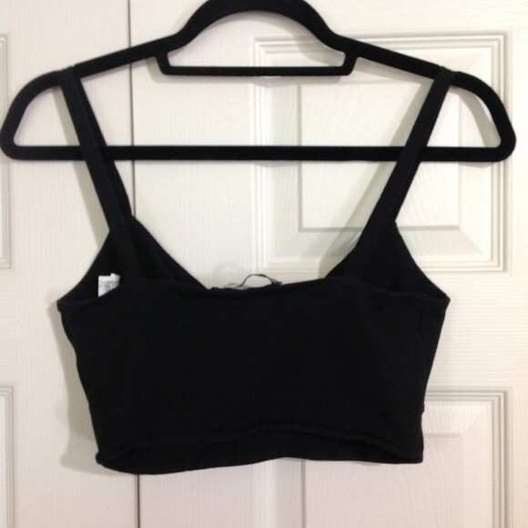 ZARA Size Medium Black Crop Top Bralette Knot Front Keyhole Stretch Layered - Picture 4 of 5